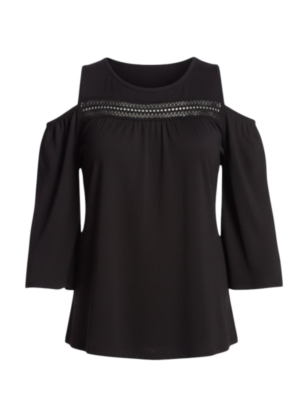 new Hale Bob ༄ Shaina Silk Crochet Cotton Voile Cold Shoulder Top ༄ Black XS - Picture 11 of 16
